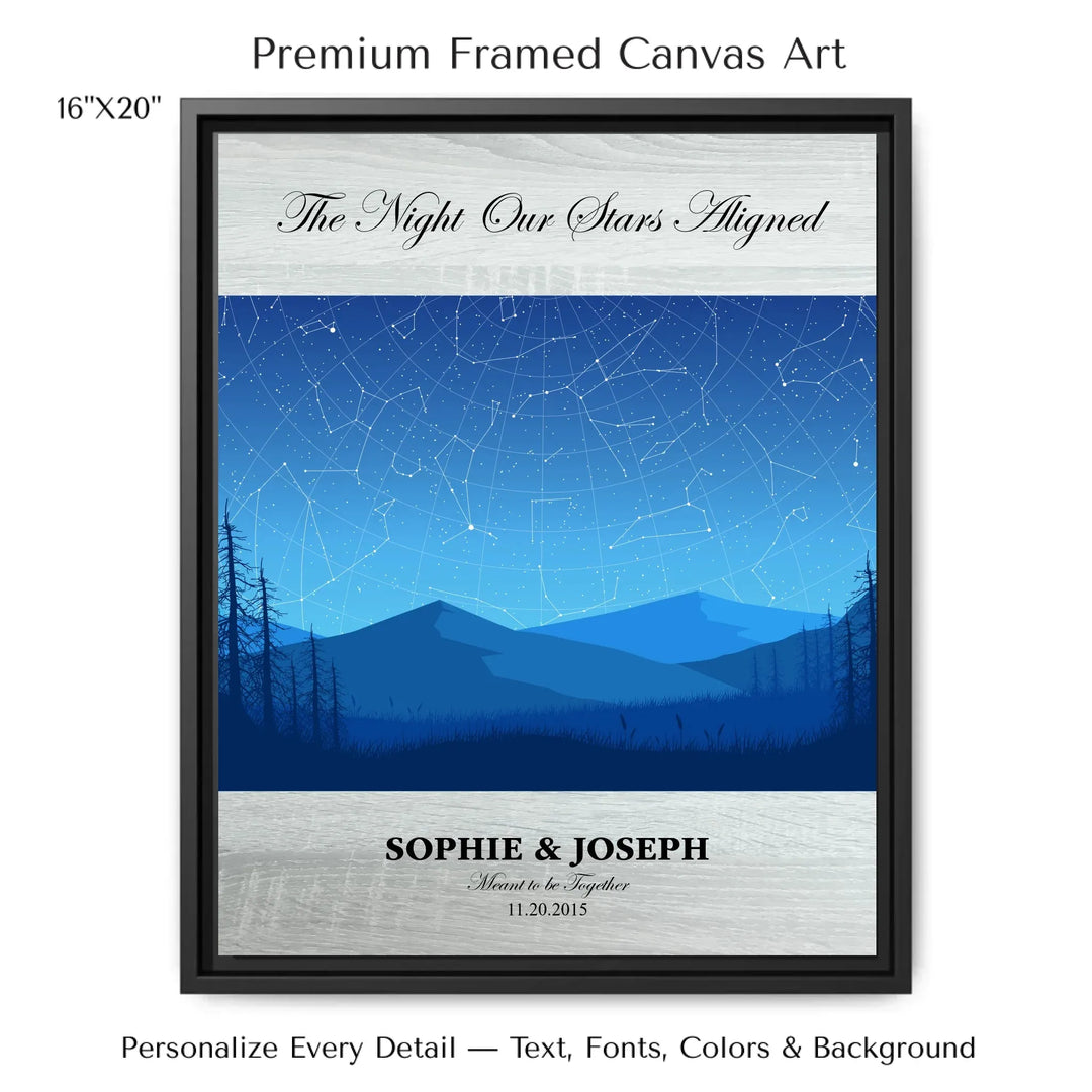 Custom Blue Landscape Star Map Wall Art - 16x20 framed canvas-ARTFULANE