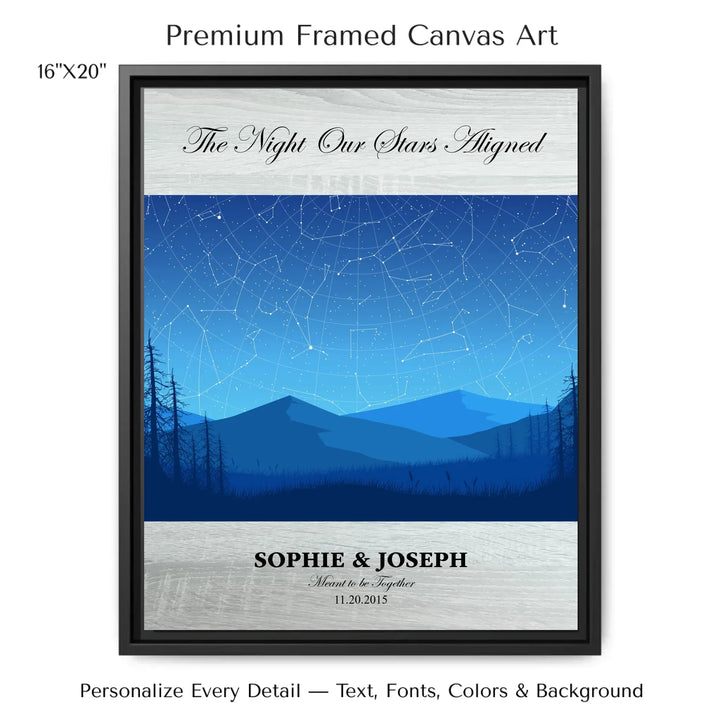 Custom Blue Landscape Star Map Wall Art - 16x20 framed canvas-ARTFULANE