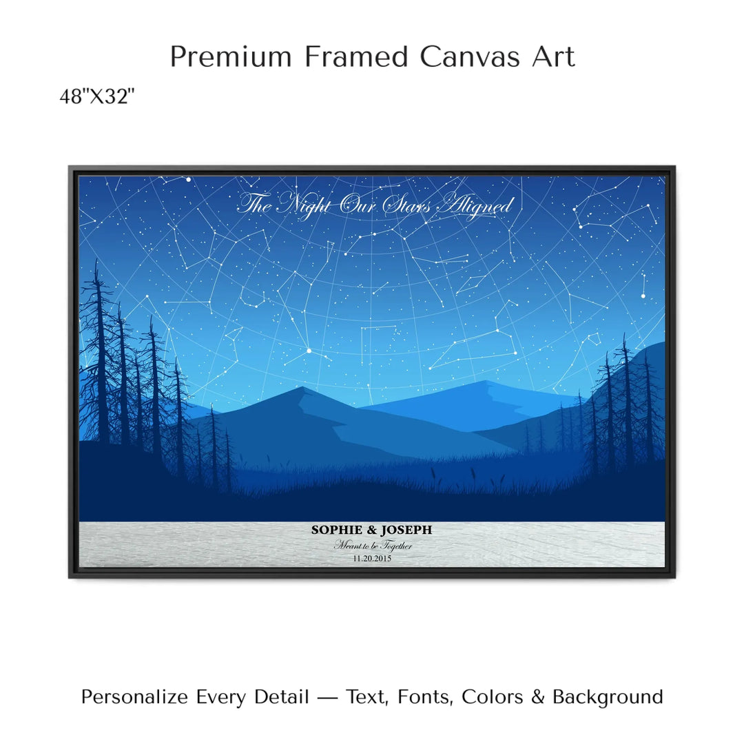 Custom Blue Landscape Star Map Wall Art - 48x32 framed canvas-ARTFULANE