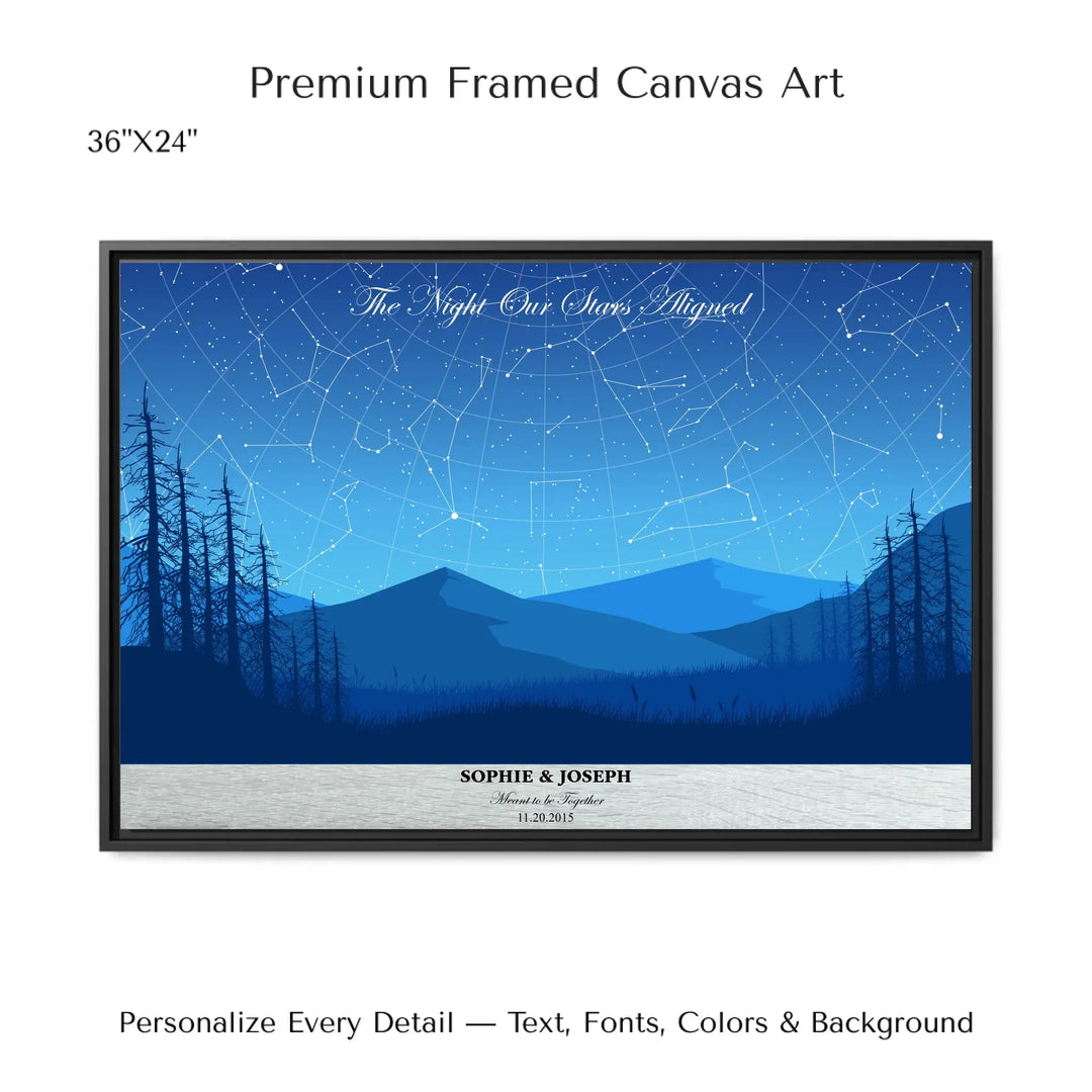 Custom Blue Landscape Star Map Wall Art - 36x24 framed canvas-ARTFULANE