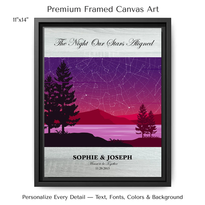 Custom Purple Landscape Star Map Wall Art -11x14 framed canvas-ARTFULANE
