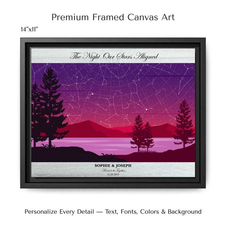 Custom Purple Landscape Star Map Wall Art -14x11 framed canvas-ARTFULANE
