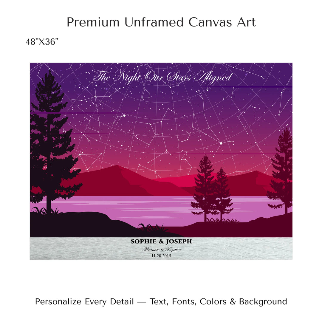 Custom Purple Landscape Star Map Wall Art -48x36 stretched canvas-ARTFULANE