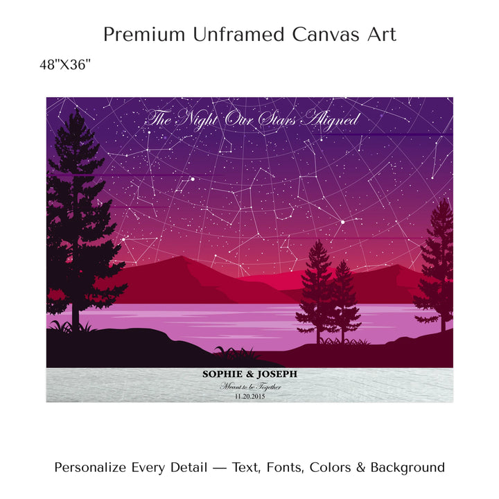 Custom Purple Landscape Star Map Wall Art -48x36 stretched canvas-ARTFULANE