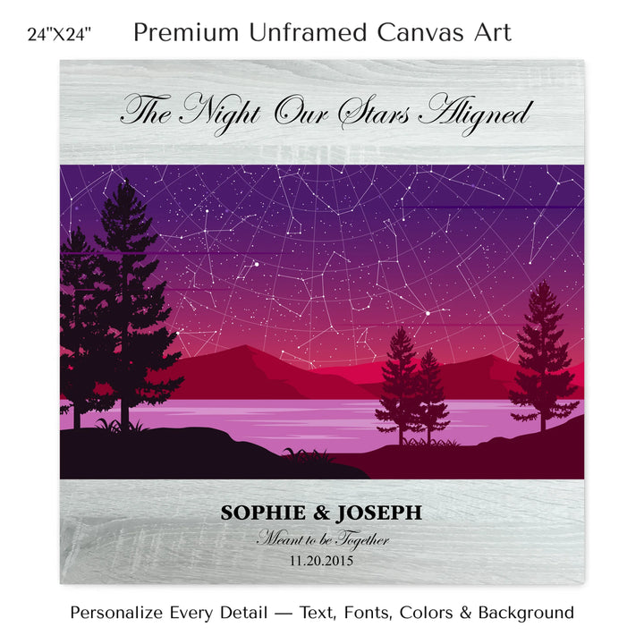Custom Purple Landscape Star Map Wall Art -24x24 stretched canvas-ARTFULANE