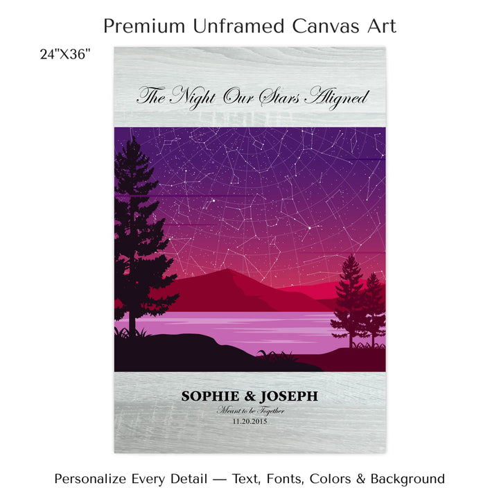Custom Purple Landscape Star Map Wall Art -24x36 stretched canvas-ARTFULANE
