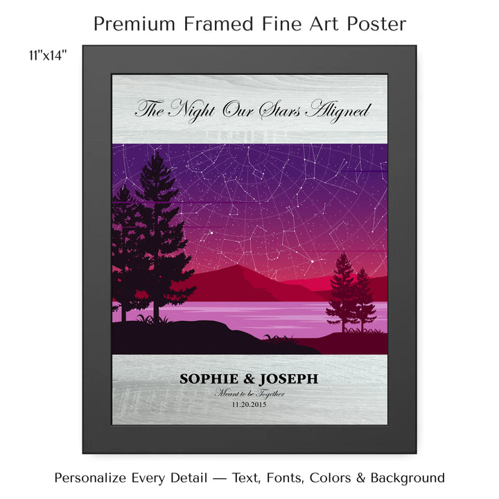 Custom Purple Landscape Star Map Wall Art -11x14 framed poster-ARTFULANE