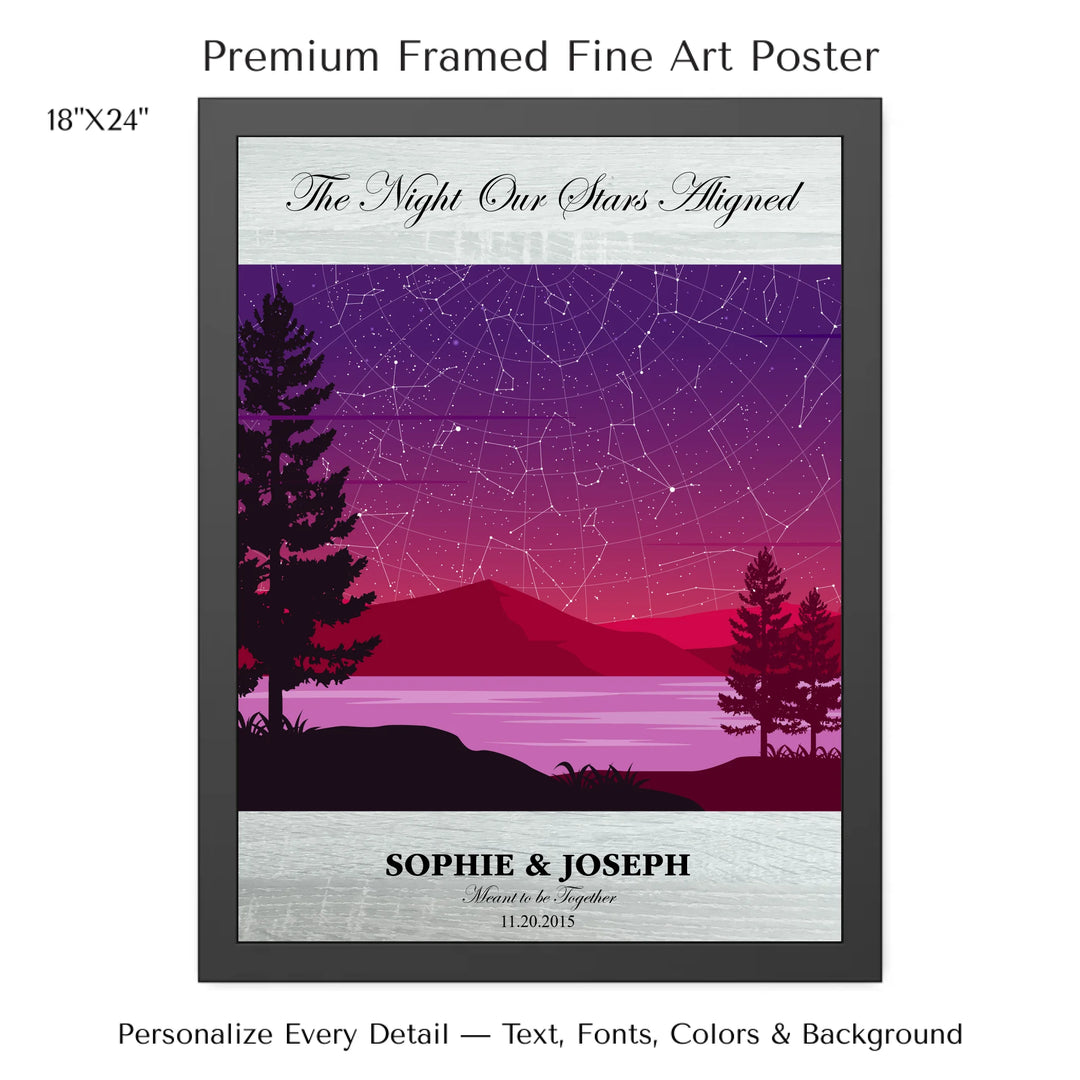 Custom Purple Landscape Star Map Wall Art -18x24 framed poster-ARTFULANE