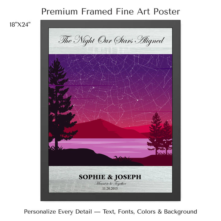 Custom Purple Landscape Star Map Wall Art -18x24 framed poster-ARTFULANE