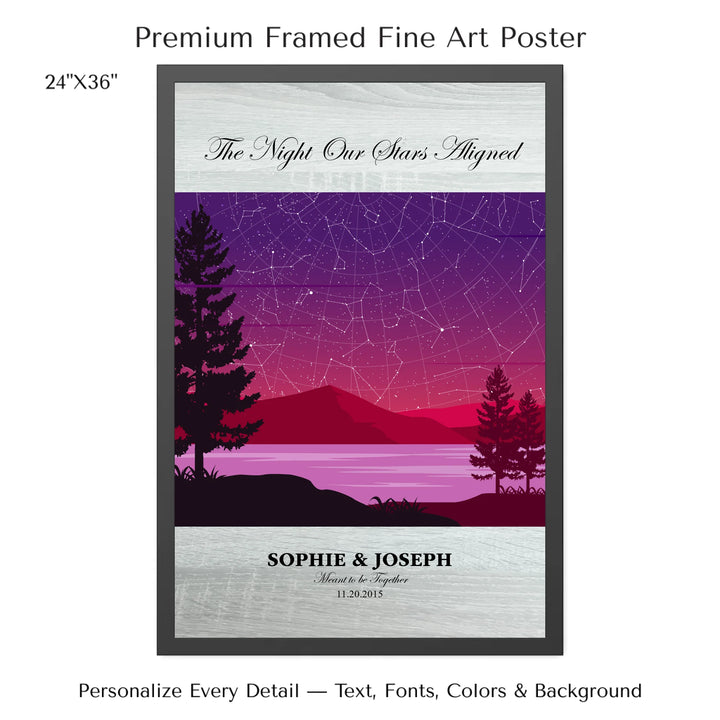 Custom Purple Landscape Star Map Wall Art -24x36 framed poster-ARTFULANE