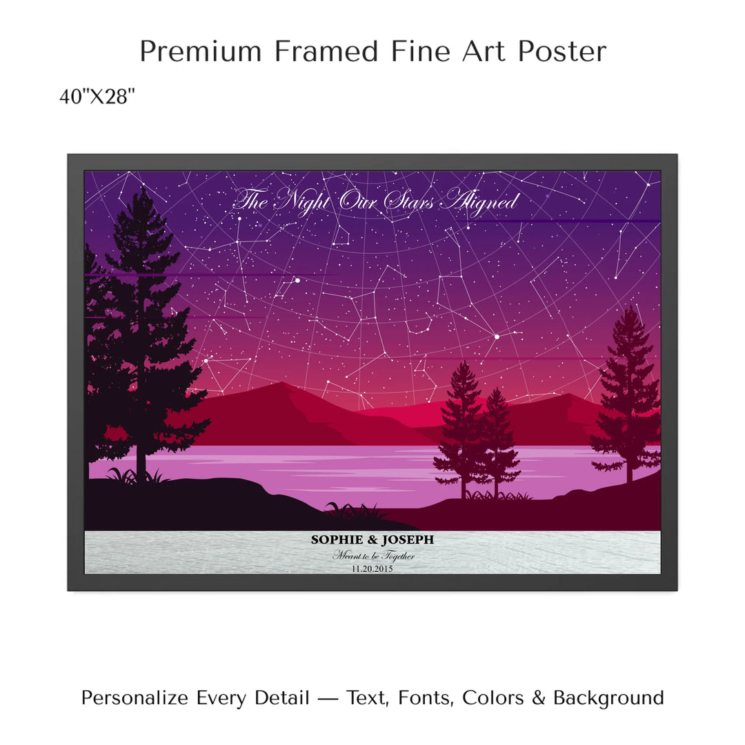 Custom Purple Landscape Star Map Wall Art -40x28 framed poster-ARTFULANE