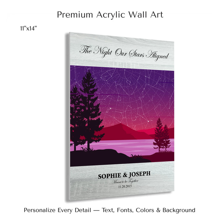 Custom Purple Landscape Star Map Wall Art -11x14 acrylic print with french cleat-ARTFULANE