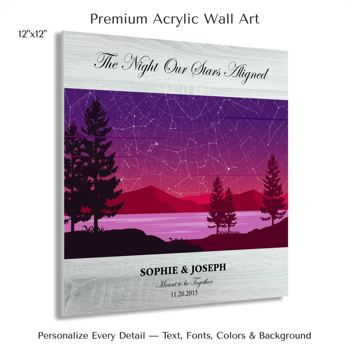 Custom Purple Landscape Star Map Wall Art -12x12 acrylic print with french cleat-ARTFULANE