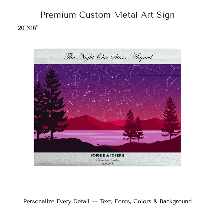 Custom Purple Landscape Star Map Wall Art -20x16 metal art sign-ARTFULANE