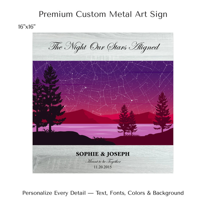 Custom Purple Landscape Star Map Wall Art -16x16 metal art sign-ARTFULANE
