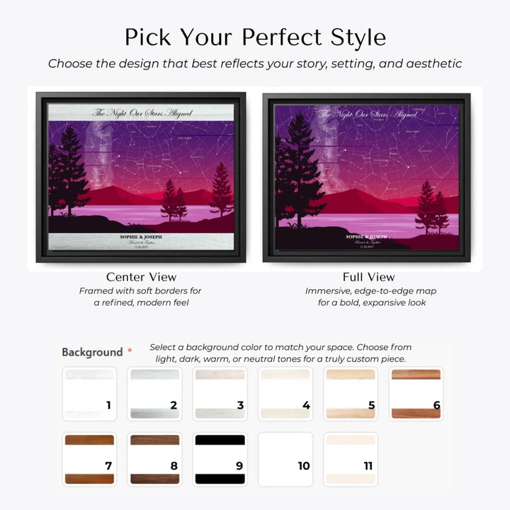 Custom Purple Landscape Star Map Wall Art - Choose Your Map Style-ARTFULANE