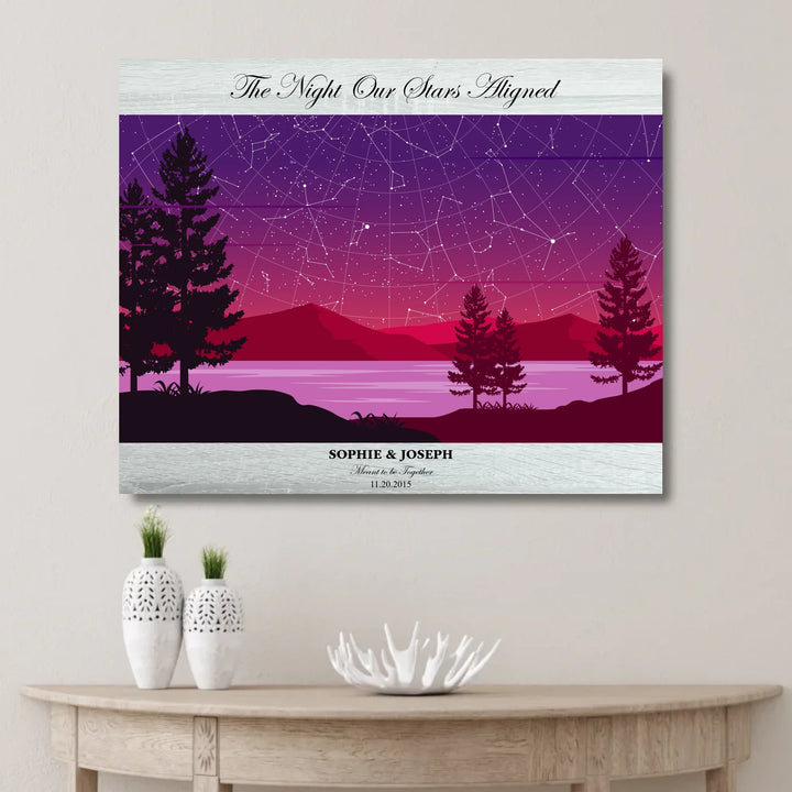 Custom Purple Landscape Star Map Wall Art -unframed canvas on wall-ARTFULANE