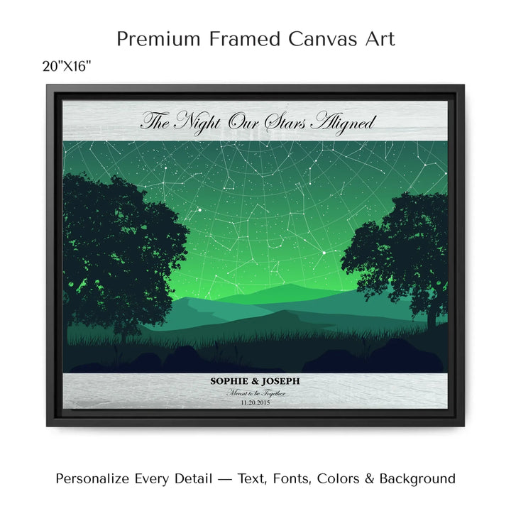 Custom Green Landscape Star Map Wall Art -20x16 framed canvas-ARTFULANE