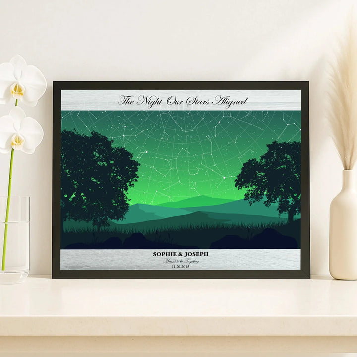 Custom Green Landscape Star Map Wall Art -framed canvas on shelf-ARTFULANE