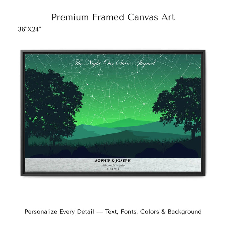 Custom Green Landscape Star Map Wall Art -36x24 framed canvas-ARTFULANE