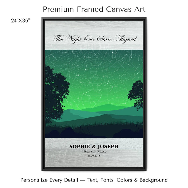 Custom Green Landscape Star Map Wall Art -24x36 framed canvas-ARTFULANE