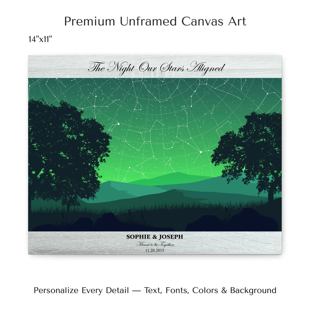 Custom Green Landscape Star Map Wall Art -14x11 stretched canvas-ARTFULANE