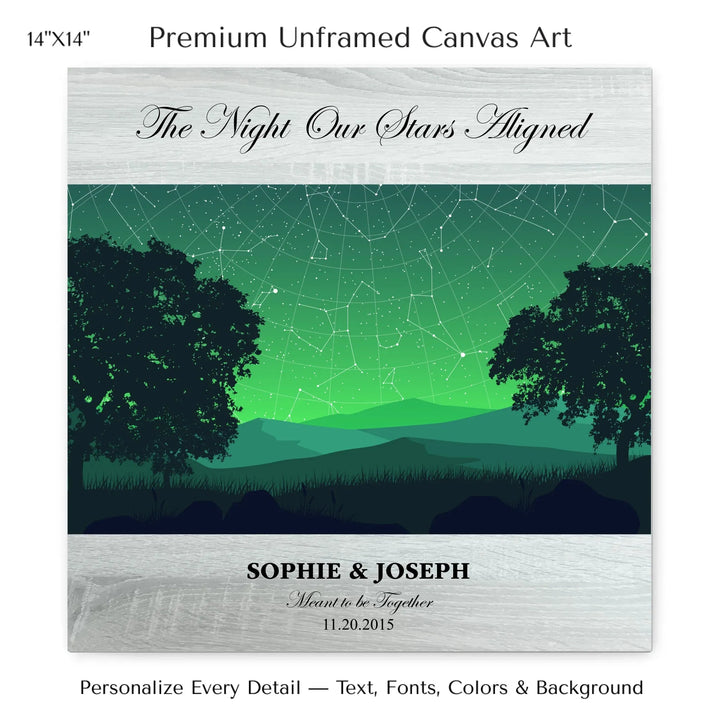 Custom Green Landscape Star Map Wall Art -14x14 stretched canvas-ARTFULANE