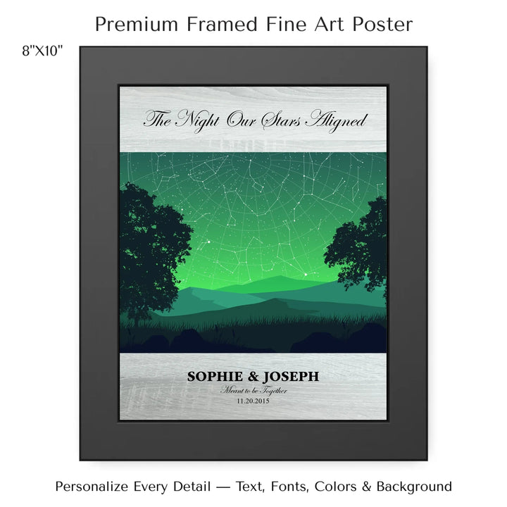 Custom Green Landscape Star Map Wall Art -8x10 framed poster-ARTFULANE