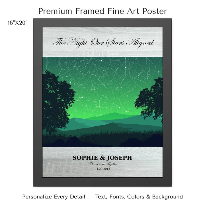 Custom Green Landscape Star Map Wall Art -16x20 framed poster-ARTFULANE