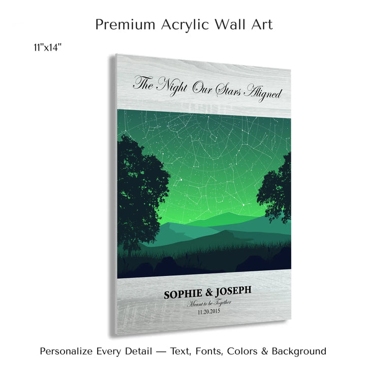 Custom Green Landscape Star Map Wall Art -11x14 acrylic print with french cleat-ARTFULANE