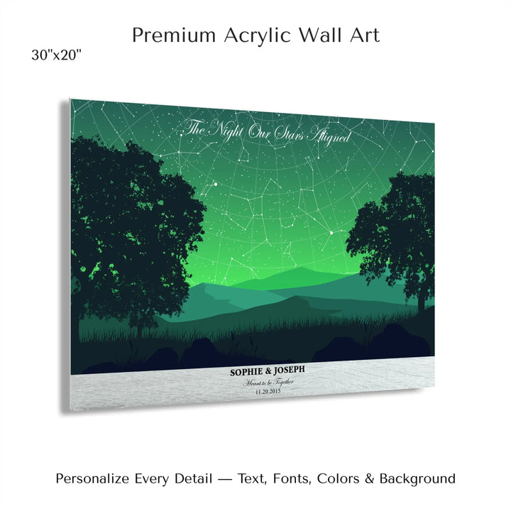 Custom Green Landscape Star Map Wall Art -30x20 acrylic print with french cleat-ARTFULANE