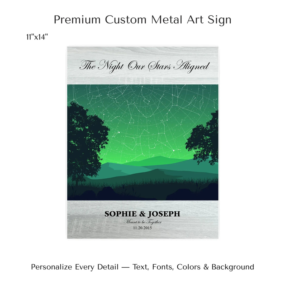 Custom Green Landscape Star Map Wall Art -11x14 metal art sign-ARTFULANE