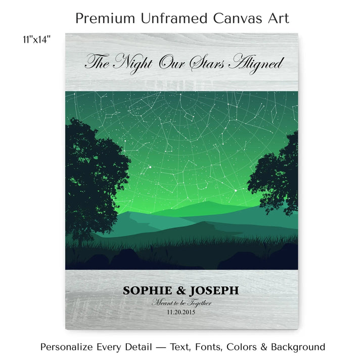 Custom Green Landscape Star Map Wall Art -11x14 stretched canvas-ARTFULANE