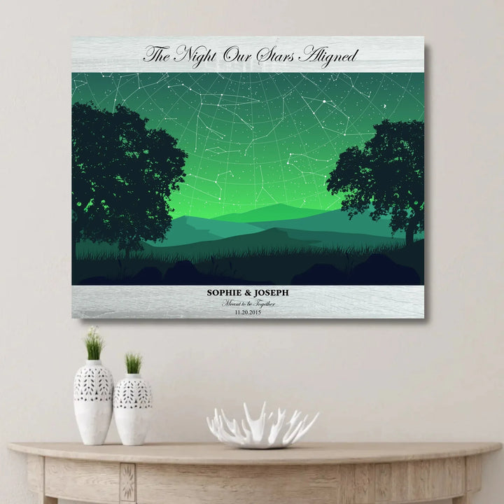 Custom Green Landscape Star Map Wall Art -unframed canvas on wall-ARTFULANE