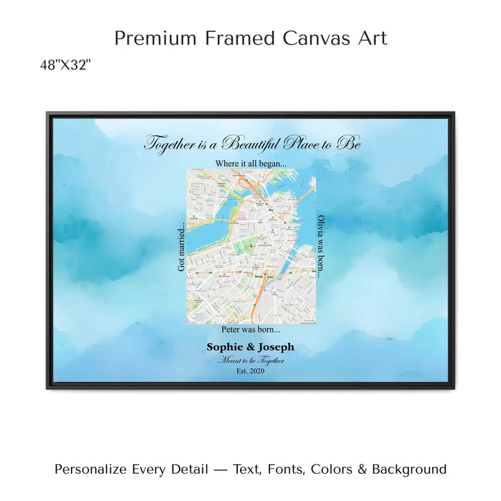 Custom Rectangle Location Map Wall Art -48x32 framed canvas-ARTFULANE