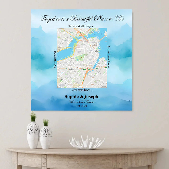 Custom Rectangle Location Map Wall Art -unframed canvas on wall-ARTFULANE