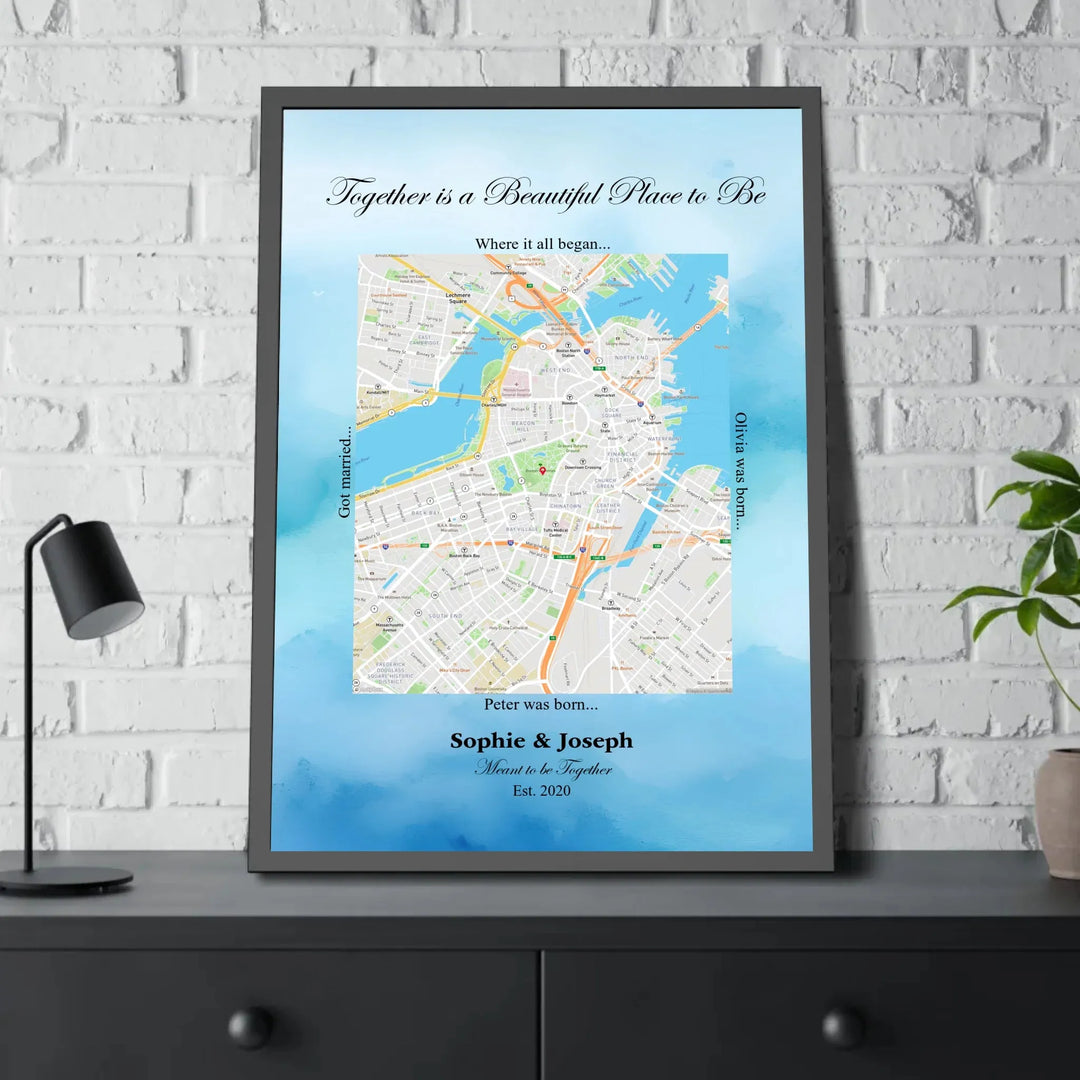 Custom Rectangle Location Map Wall Art - framed poster on table-ARTFULANE
