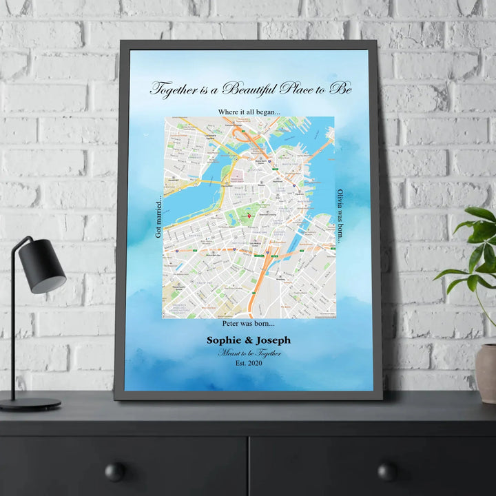 Custom Rectangle Location Map Wall Art - framed poster on table-ARTFULANE