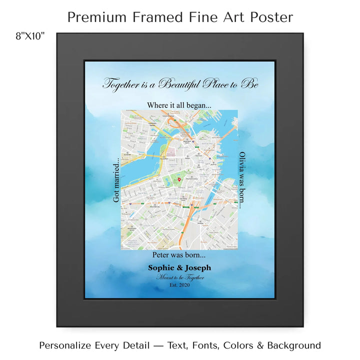 Custom Rectangle Location Map Wall Art -8x10 framed poster-ARTFULANE