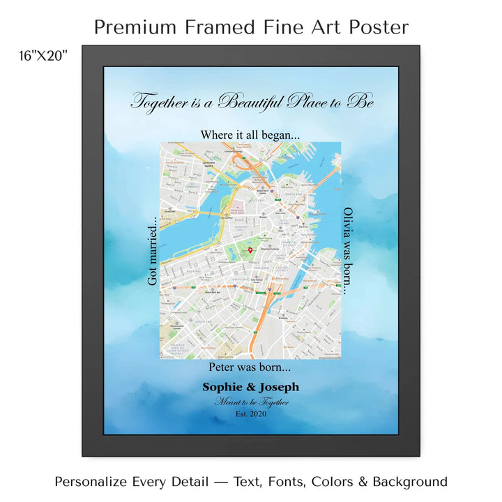 Custom Rectangle Location Map Wall Art -16x20 framed poster-ARTFULANE