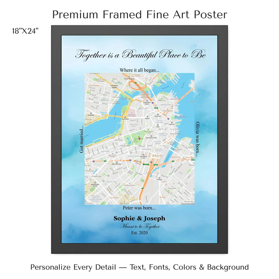 Custom Rectangle Location Map Wall Art -18x24 framed poster-ARTFULANE