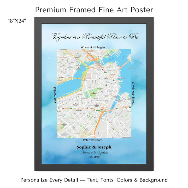 Custom Rectangle Location Map Wall Art -18x24 framed poster-ARTFULANE