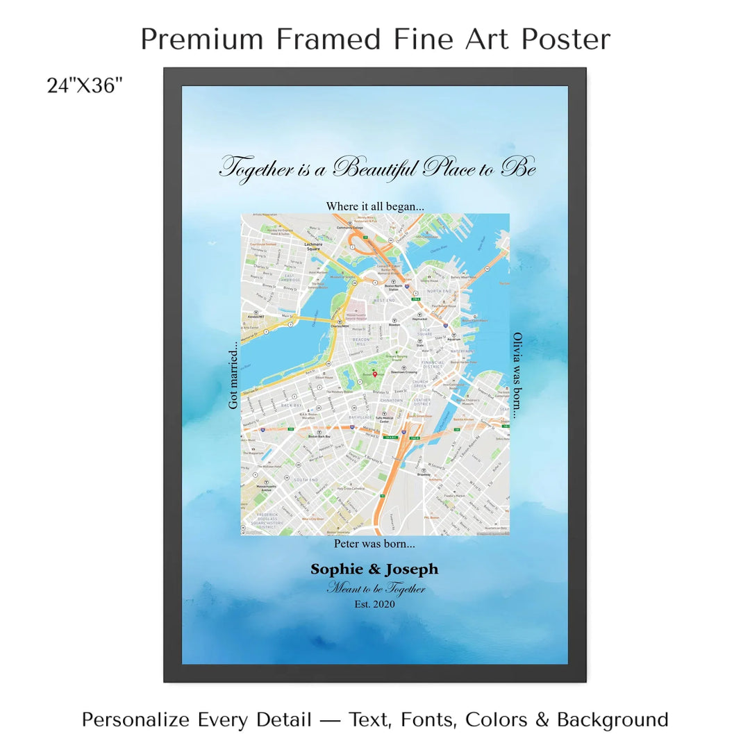 Custom Rectangle Location Map Wall Art -24x36 framed poster-ARTFULANE