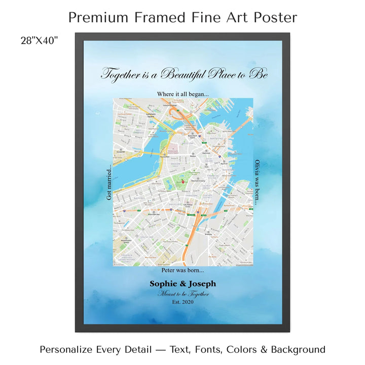 Custom Rectangle Location Map Wall Art -28x40 framed poster-ARTFULANE