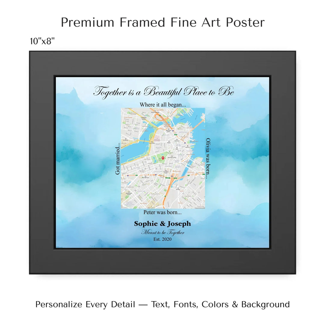 Custom Rectangle Location Map Wall Art -10x8 framed poster-ARTFULANE