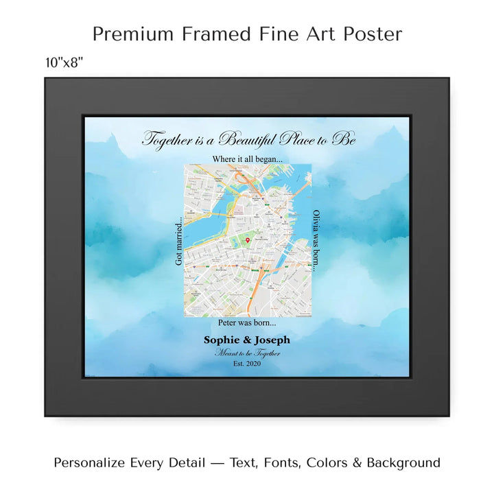 Custom Rectangle Location Map Wall Art -10x8 framed poster-ARTFULANE