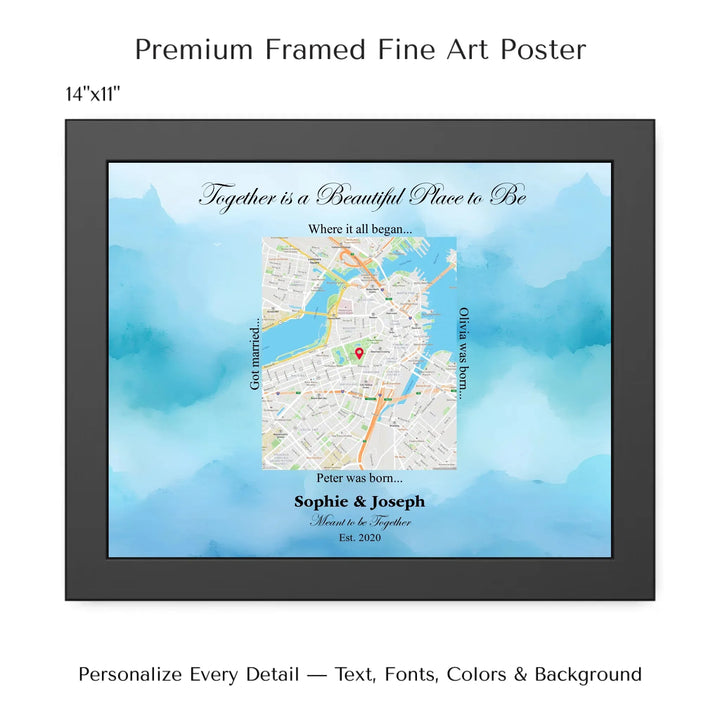 Custom Rectangle Location Map Wall Art -14x11 framed poster-ARTFULANE