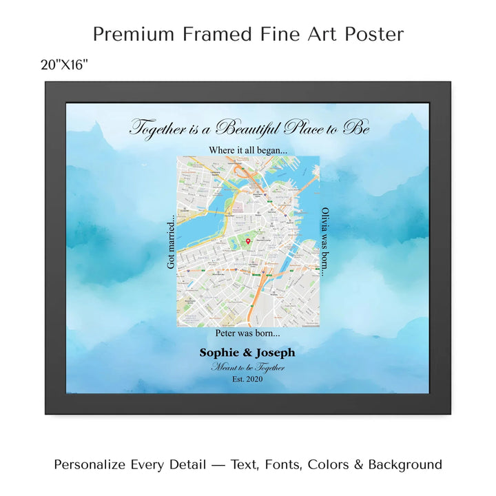 Custom Rectangle Location Map Wall Art -20x16 framed poster-ARTFULANE