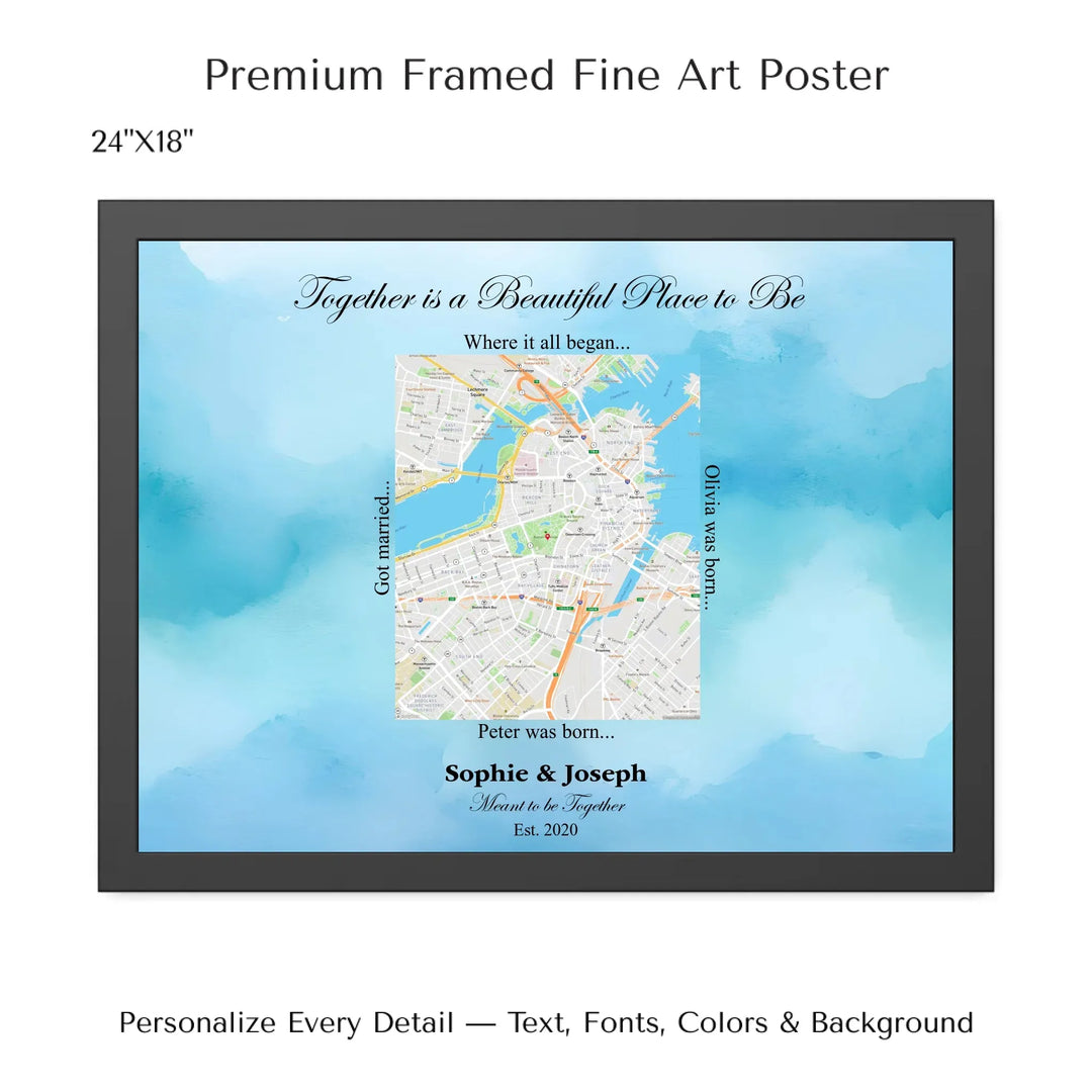 Custom Rectangle Location Map Wall Art -24x18 framed poster-ARTFULANE