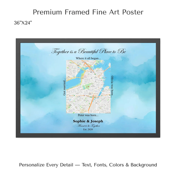 Custom Rectangle Location Map Wall Art -36x24 framed poster-ARTFULANE